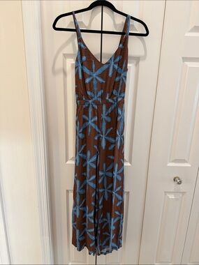 LOFT Brown Jumpsuit with Blue Floral Print